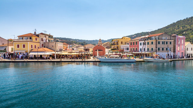 The port of Gaios, the capital of the Greek island of Paxos, nearby Corfu  island, Europe. Stock Photo | Adobe Stock