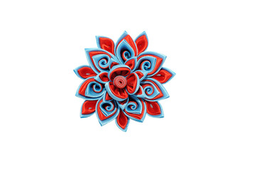 Kanzashi. Red blue artificial flower isolated on white backgroun