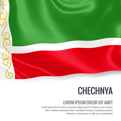 Silky flag of Chechnya waving on an isolated white background with the white text area for your advert message. 3D rendering.