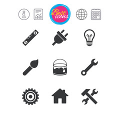Repair, construction icons. Hammer, wrench tool.