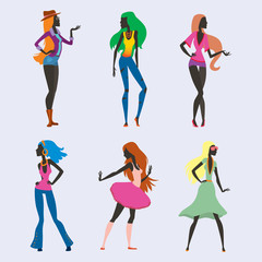 Fototapeta premium Fashion look girl silhouette beautiful girl woman female and pretty, young, model, style, hair, lady character glamour cute vector illustration.