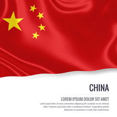 Silky flag of China waving on an isolated white background with the white text area for your advert message. 3D rendering.