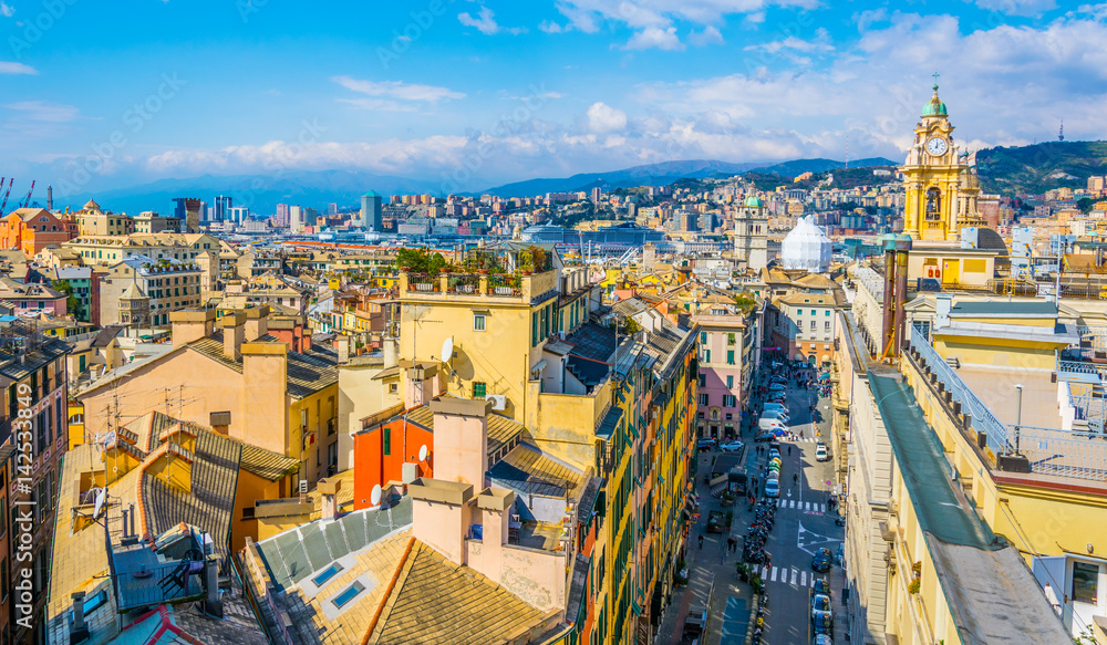 Wall mural aerial view of the via porta soprana street in the italian city genoa