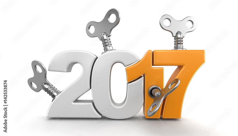 Poster new year 2017 with winding keys. image with clipping path.