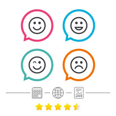 Smile icons. Happy, sad and wink faces.