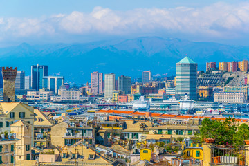 aerial view of the port of genoa in italy.