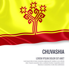 Silky flag of Chuvashia waving on an isolated white background with the white text area for your advert message. 3D rendering.