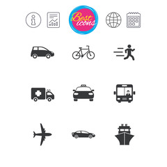 Transport icons. Car, bike, bus and taxi signs.