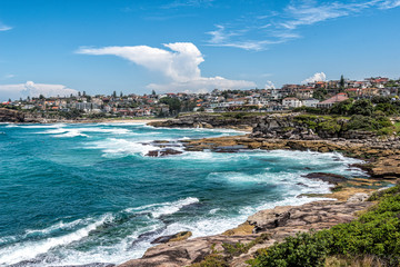 Landscape of the Bondi beach to Coogee beach coastal walk in Sydney, Australia