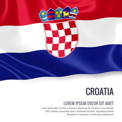 Silky flag of Croatia waving on an isolated white background with the white text area for your advert message. 3D rendering.