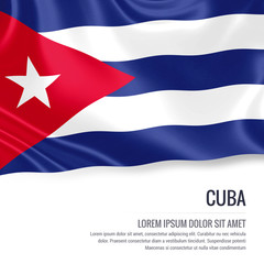 Silky flag of Cuba waving on an isolated white background with the white text area for your advert message. 3D rendering.