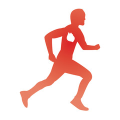 Fototapeta na wymiar The silhouette of a runner with heart red