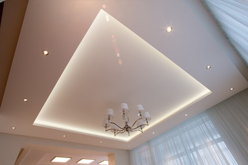 White ceiling illuminated with LED - obrazy, fototapety, plakaty