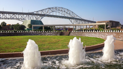Corpus Christi Harbor Bridge from the Water Gardens at Bayfront Science Park