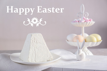 Traditional curd Easter cake on light table