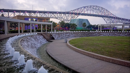 Corpus Christi Harbor Bridge from the Water Gardens at Bayfront Science Park at night