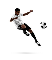 Fototapeta na wymiar African-American youth football player on white background