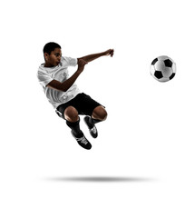 African-American youth football player on white background