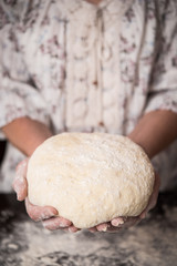 Female hands holding dough