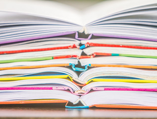 pile of books on natural background