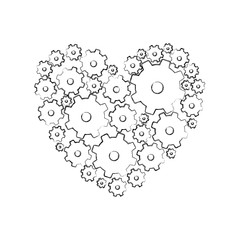 monochrome blurred silhouette with pinions set forming heart vector illustration