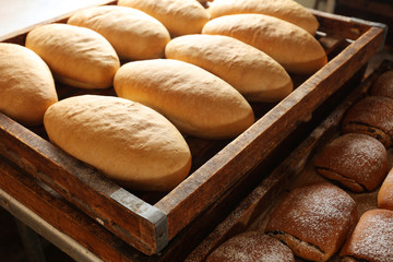 Wooden pallets with bakery products