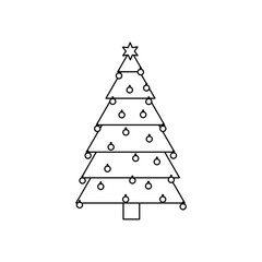 monochrome silhouette of christmas tree with trunk and garlands vector illustration
