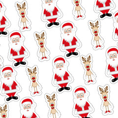 colorful background with sticker pattern of santa claus and reindeer vector illustration