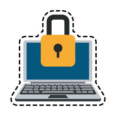 laptop computer with padlock icon over white background. colorful design. vector illustration