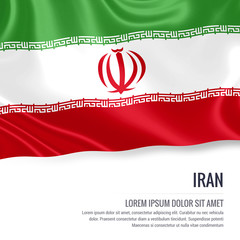 Silky flag of Iran waving on an isolated white background with the white text area for your advert...