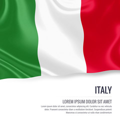 Silky flag of Italy waving on an isolated white background with the white text area for your advert message. 3D rendering.