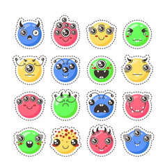 Set of cute lovely kawaii emoticon. Sticker collection.