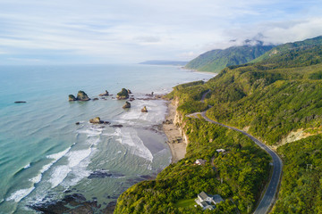 Aerial view of west coast, south island, New Zealand.