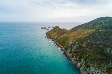 Aerial view of Nugget Point Lighthouse, Otago, New Zealand