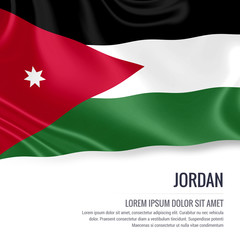 Silky flag of Jordan waving on an isolated white background with the white text area for your advert message. 3D rendering.