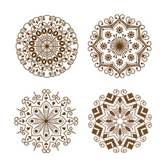 Henna tattoo brown mehndi flower template doodle ornamental lace decorative element and indian design pattern paisley arabesque mhendi embellishment vector.