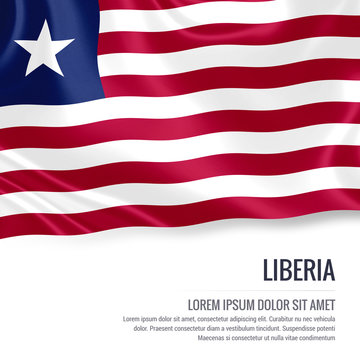 Silky flag of Liberia waving on an isolated white background with the white text area for your advert message. 3D rendering.