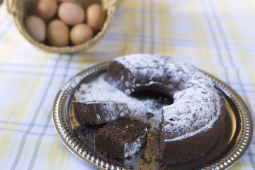 Homemade chocolate cake.