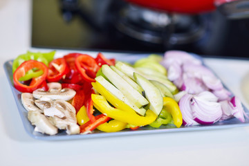 healthy foods are on the table in the kitchen