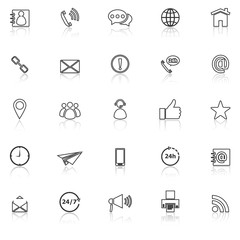 Contact us line icons with reflect on white background