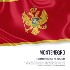 Silky flag of Montenegro waving on an isolated white background with the white text area for your advert message. 3D rendering.