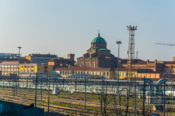 aerial view of bologna centrale train station in italy. © dudlajzov