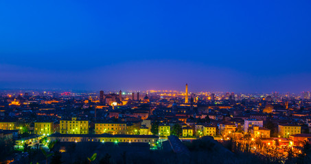 night aerial view of the italian city bologna