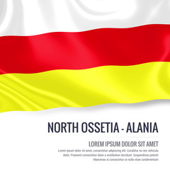 Silky flag of North Ossetia-Alania waving on an isolated white background with the white text area for your advert message. 3D rendering.