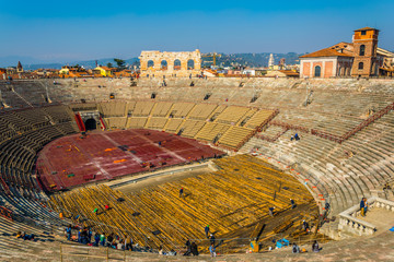 Interior of the roman arena in the italian city verona