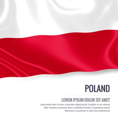 Silky flag of Poland waving on an isolated white background with the white text area for your advert message. 3D rendering.