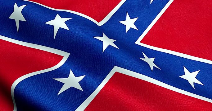 closeup of animation waving confederate flag of the national states of america us, fabric texture american symbol sign