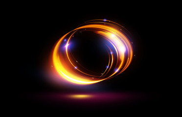 Glow effect. Ribbon glint. Abstract rotational border lines. Power energy. LED glare tape..Luminous shining neon lights cosmic abstract frame. Magic design round whirl. Swirl trail effect.