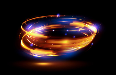 Glow effect. Ribbon glint. Abstract rotational border lines. Power energy. LED glare tape..Luminous shining neon lights cosmic abstract frame. Magic design round whirl. Swirl trail effect.