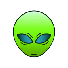 Extraterrestrial vector face. Green alien emoticon with a smile on his face